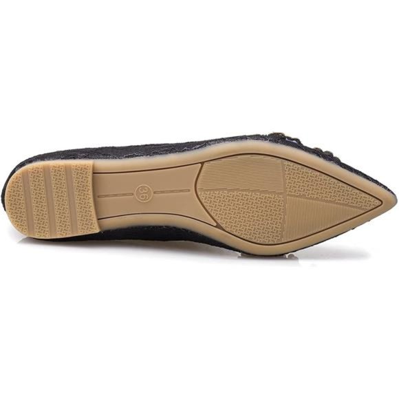 Pearl Decoration Flat Pointed Shoes Black - Picture 5 of 6